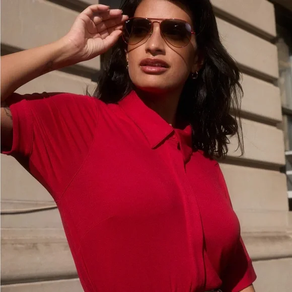 Universal Standard Liquid Jersey Top in Tomato Red - Picture 2 of 5